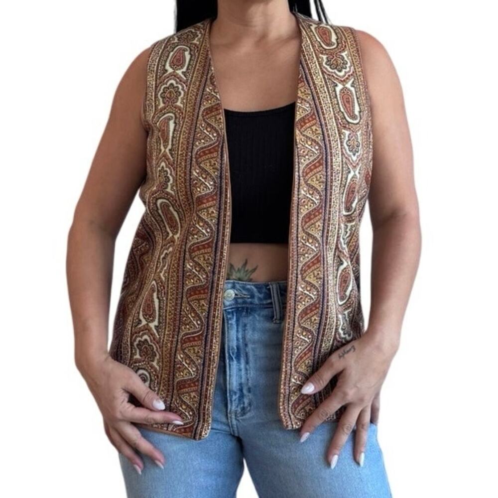 Handmade reversible boho tapestry vest woven paisley pattern retro layering ML